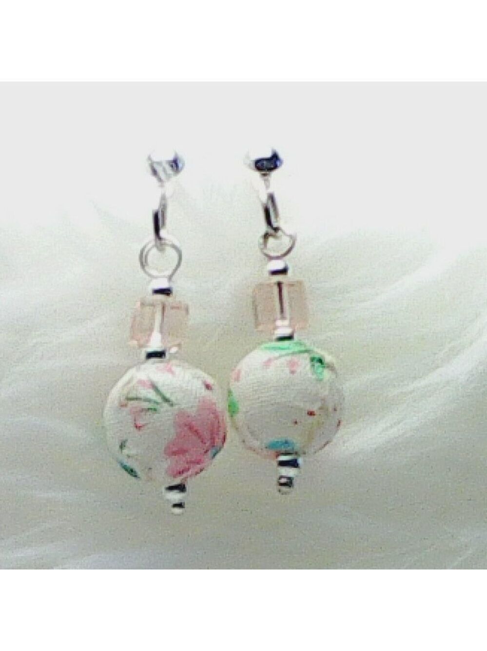 No 232 Pretty minimalist handmade earrings with fabric beads